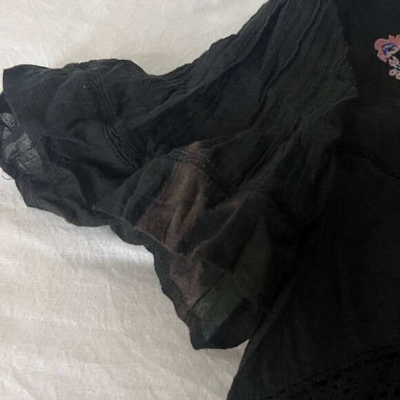 Free People Perfectly Victorian Mini Dress Floral Embroidered Black Size Large - Picture 11 of 13